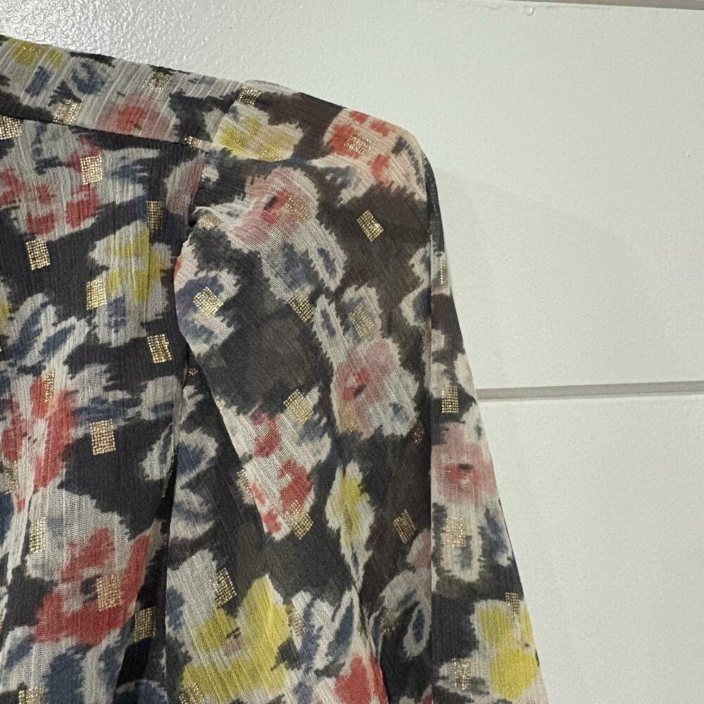 Ann Taylor LOFT | Dress Floral Long Sleeve Metallic Fun Flirty- Medium Petite - Picture 4 of 8